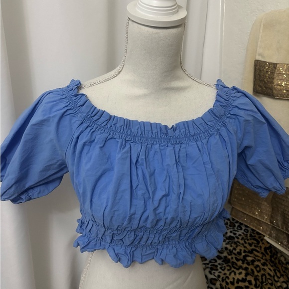 Zara Blue Off-Shoulder Blouse - Picture 2 of 5